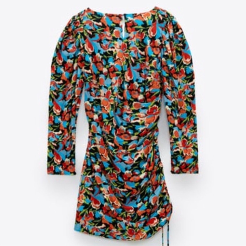 Zara Orange and Blue Puff Sleeve Sheath Dress - Picture 6 of 11